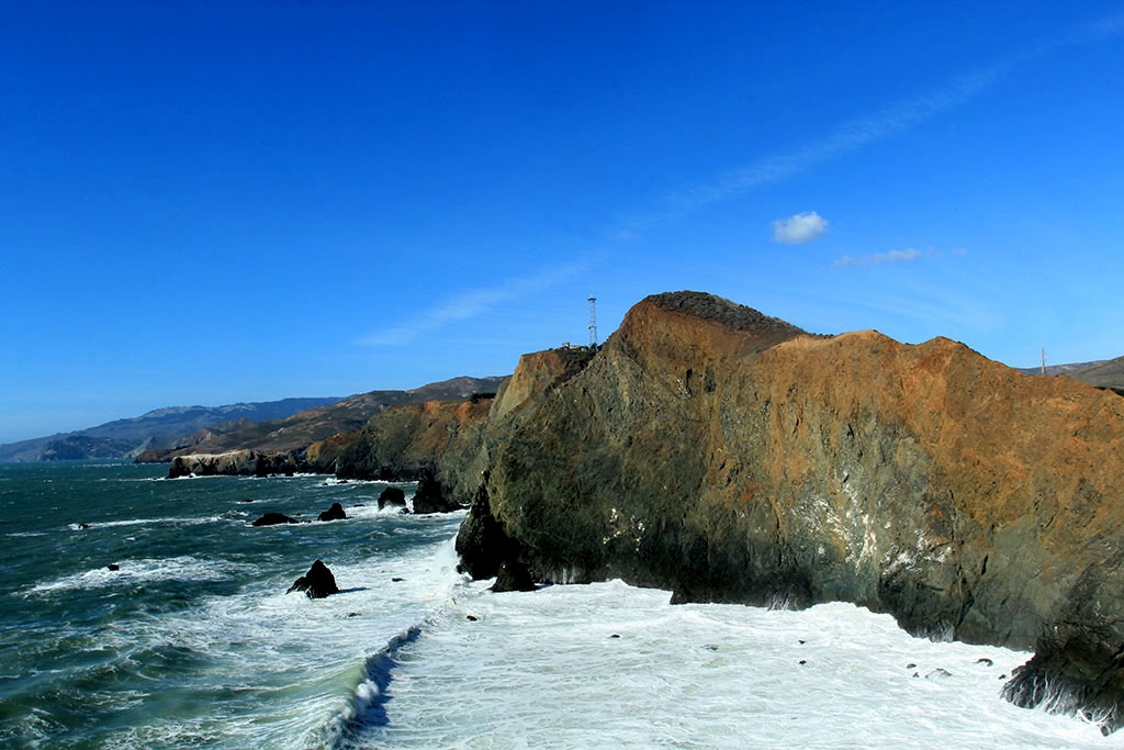 Vista da praia do farol de Point Reys